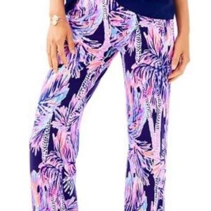 NWOT Lilly Pulitzer Georgia May Palazzo Pants - Bright Navy Palms Up Pattern- M